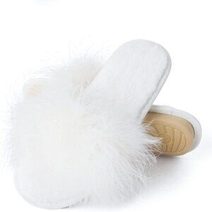 Women's Furry Slippers Open Toe Faux Fur Fluffy House Sandals Comfort